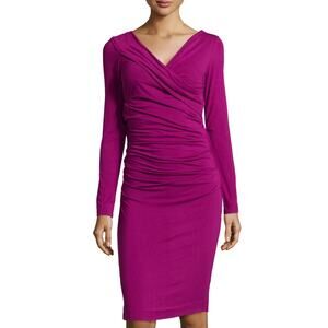 Diane von Furstenberg Bentley Dress Pink Ruched Faux Wrap Mini Bodycon Size S